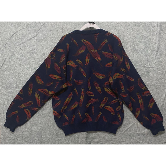 Culwell &‎ Son Wool Sweater Mens XL Blue Leaves Crewneck Pullover Academia - Picture 2 of 7